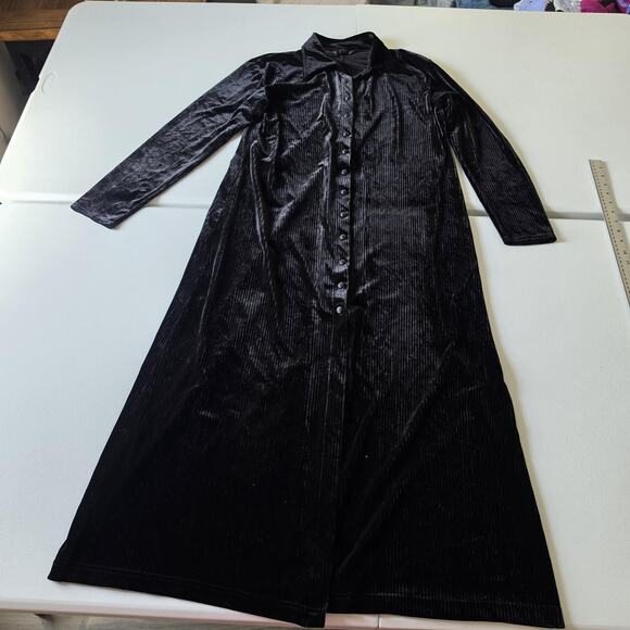 Liz Claiborne Dresses & Skirts - Y2K Liz Claiborne Shirt Dress Large Black Velvet Maxi Long Sleeve Whimsigoth